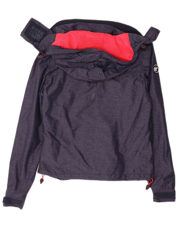 Superdry Veste de pluie à capuche pour femme UK 10 Small Bleu marine Nylon