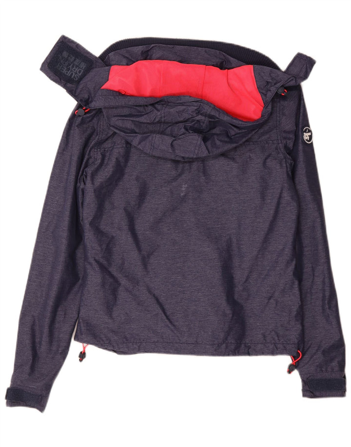 Superdry Veste de pluie à capuche pour femme UK 10 Small Bleu marine Nylon