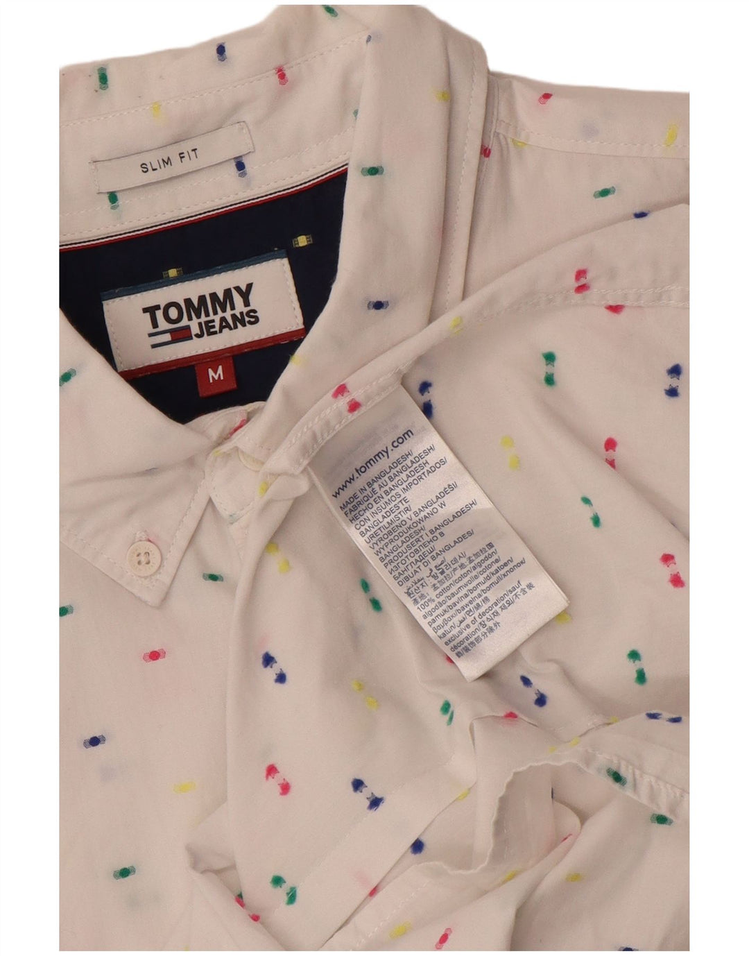 Tommy Hilfiger Chemise Slim Fit Homme Blanc Moyen à Pois Coton