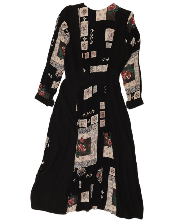 Robe trapèze à manches longues pour femmes vintage UK 18 XL Patchwork noir