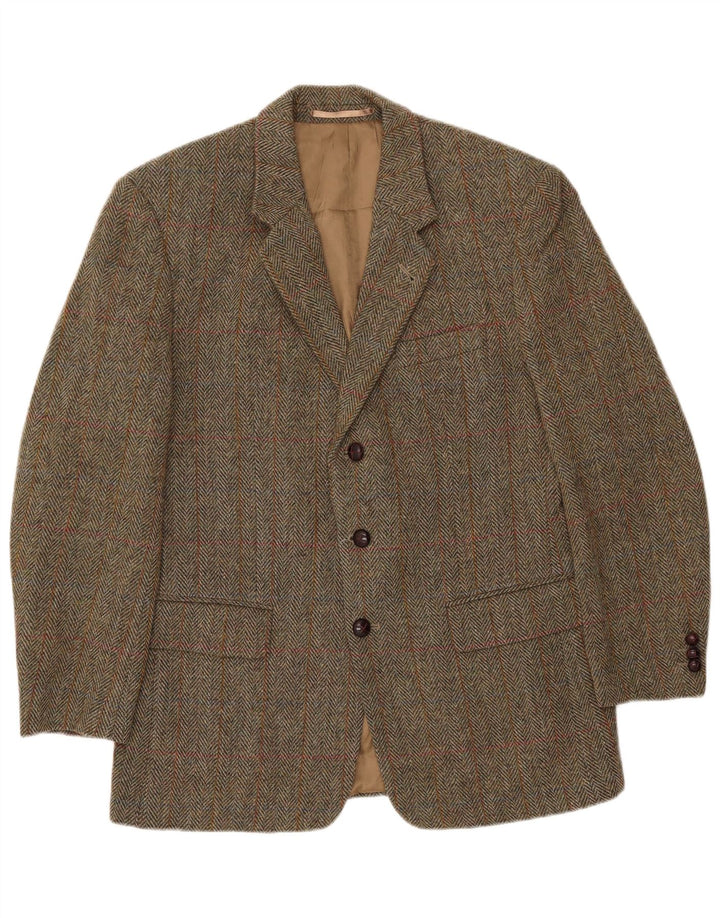 vintage Homme 3 Bouton Blazer Veste UK 38 Moyen Brun Chevrons
