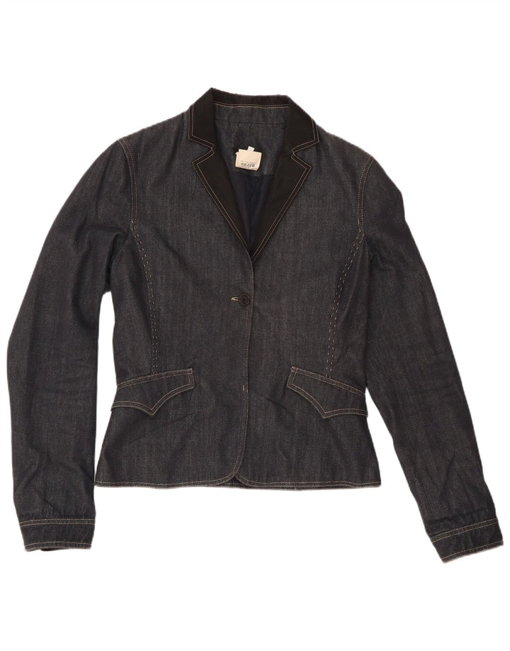 Ferre Veste Blazer En Jean 1 Bouton Femme IT 46 Large Bleu Marine Coton