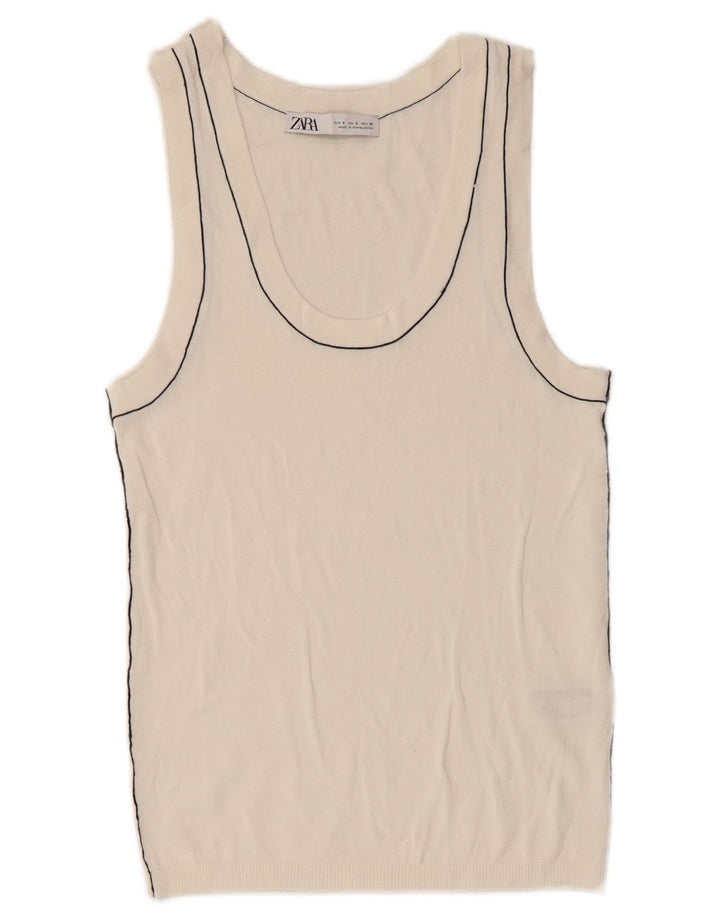 Zara Femme Débardeur UK 8 Small Viscose Blanc Cassé