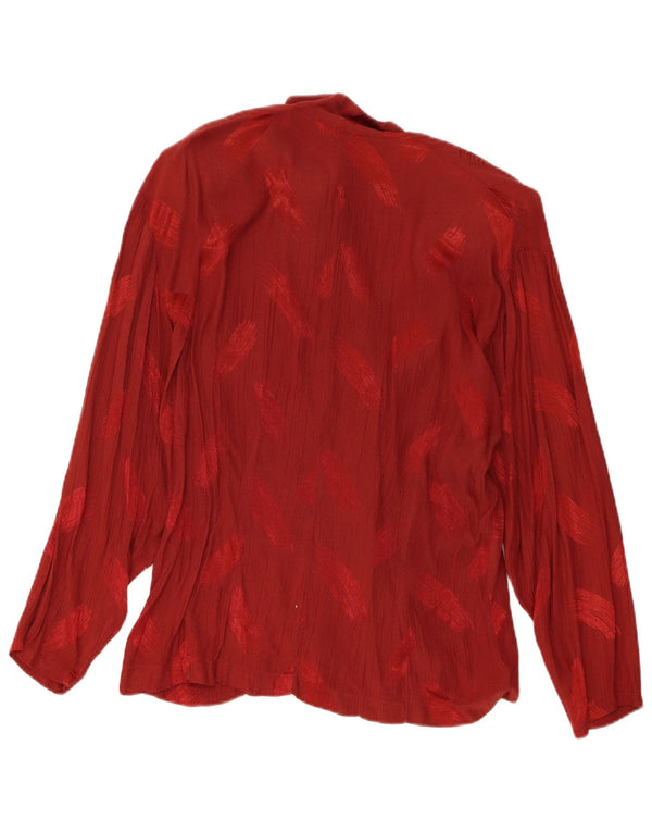 vintage Femme Motif Abstrait Chemise Blouse UK 16 Grand Bourgogne