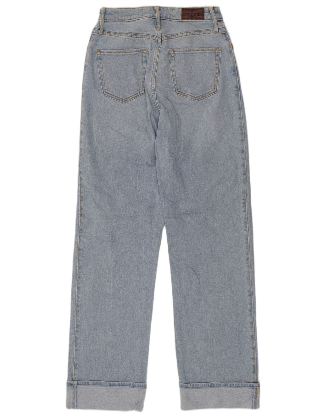 HOLLISTER Jean droit taille haute W25 L31 bleu coton femme