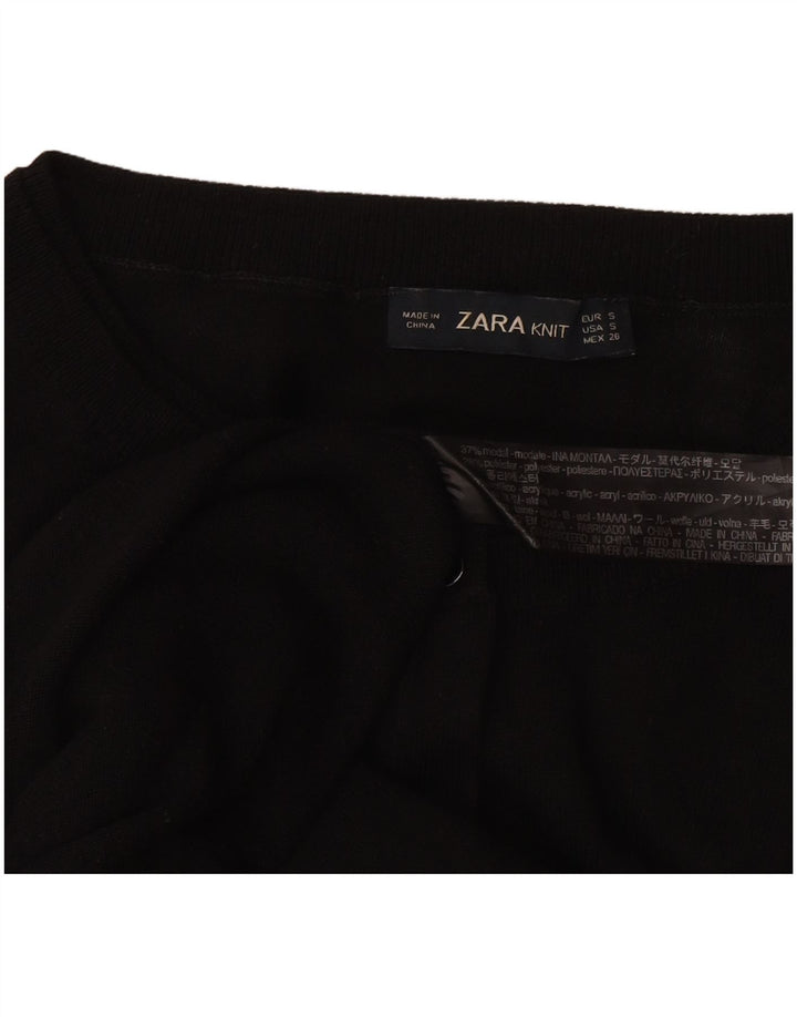 Zara Cardigan Femme Pull UK 10 Petit Modal Noir