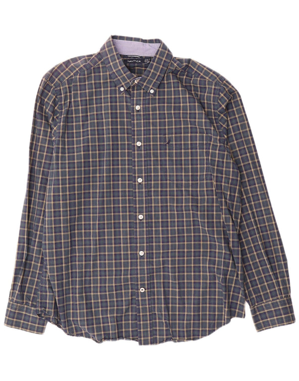 Nautica Chemise Homme Grand Carreau Bleu Marine Coton