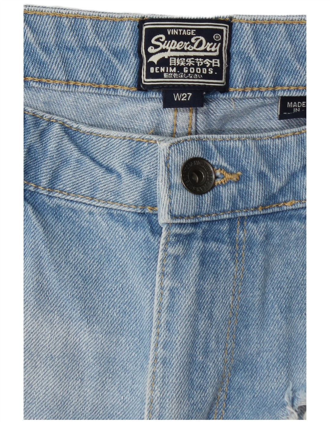 SUPERDRY Short en jean graphique vieilli W27 pour femme en coton bleu petit
