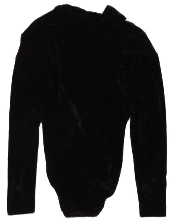 vintage Femme Manches Longues Velvet Body UK 12 Acétate Noir Moyen