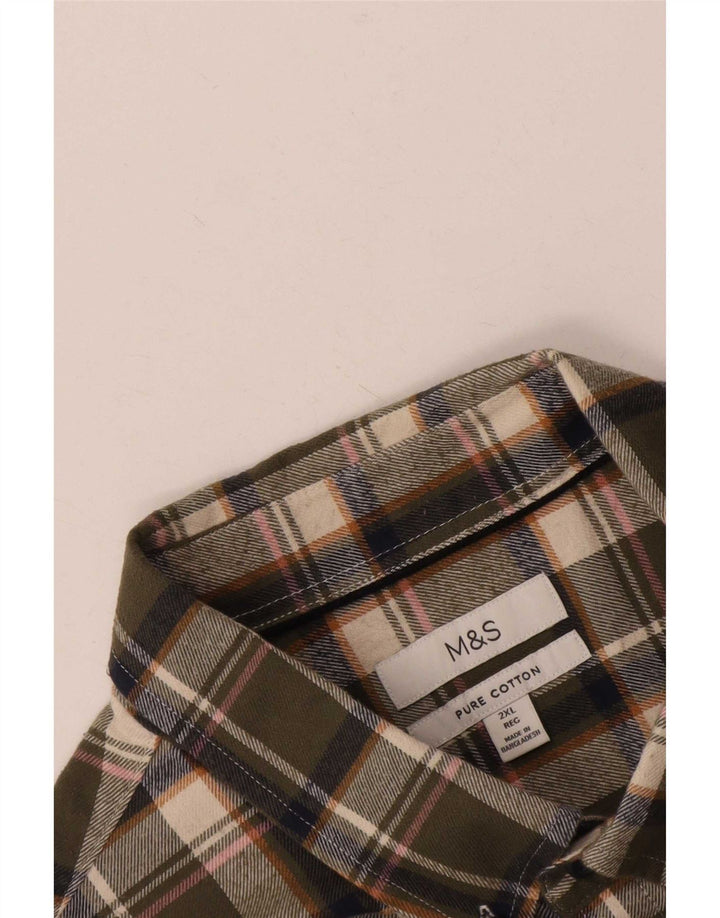 Marks & Spencer Chemise en flanelle pour homme 2XL en coton à carreaux vert