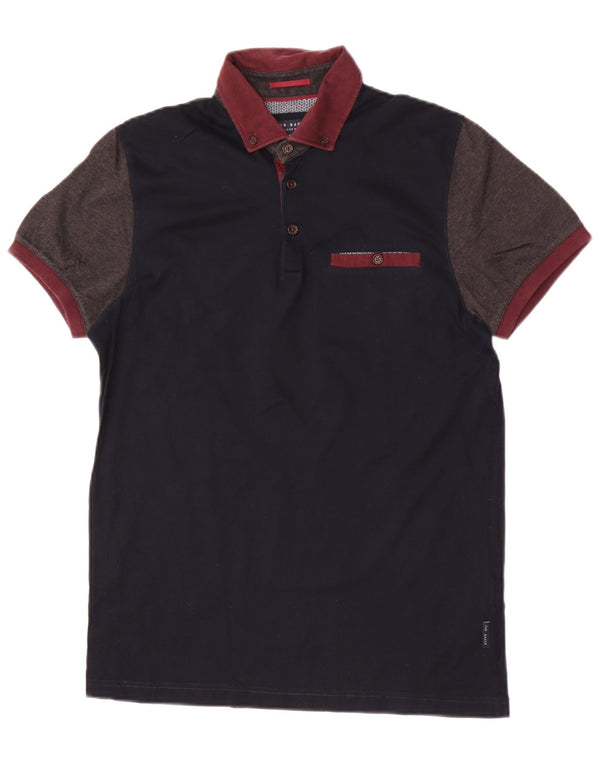 Ted Baker Polo Homme Taille 2 Petit Bleu Marine Colorblock Coton