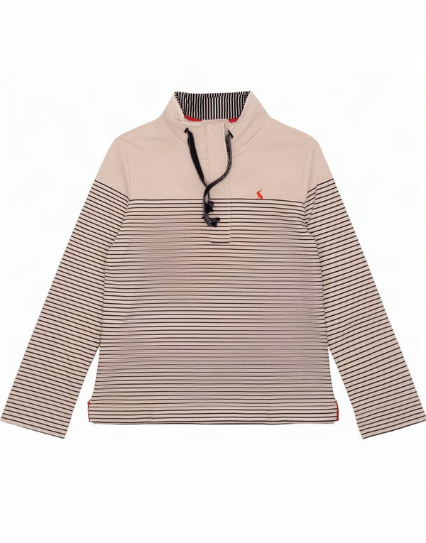 Joules Womens Button Neck Sweatshirt Jumper UK 8 Small Blanc Rayé Coton