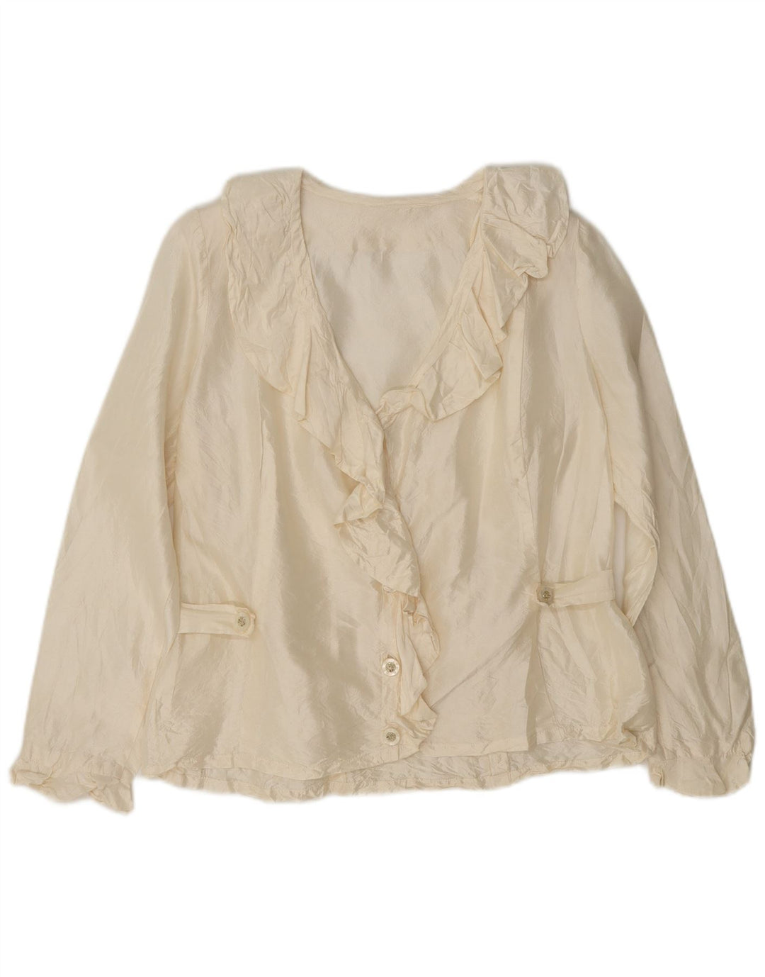 vintage Femmes Ruffle Front Shirt Blouse UK 10 Petit Off White