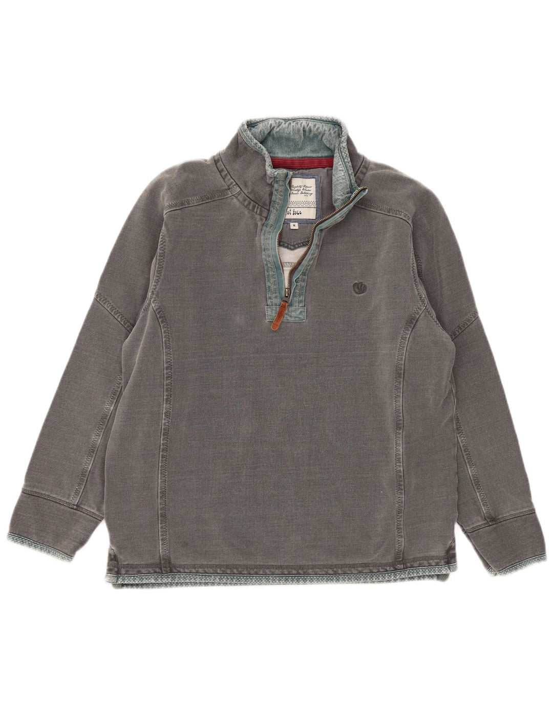 Fat Face Sweat-Shirt Col Zippé Homme Gris Moyen Coton