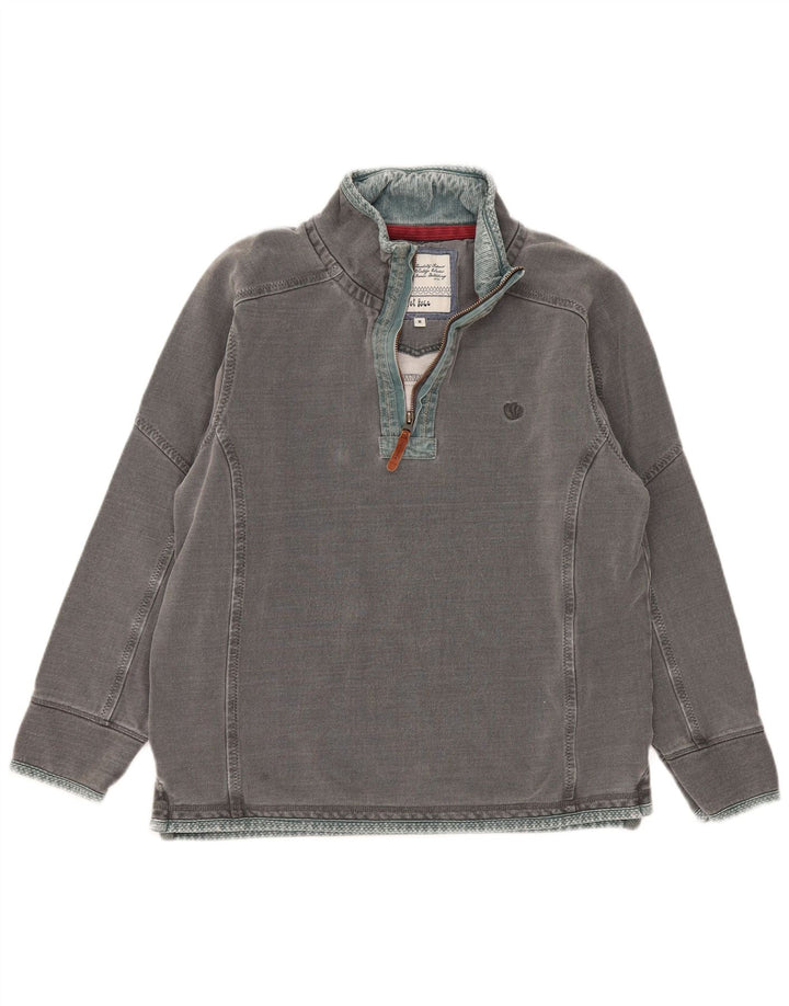 Fat Face Sweat-Shirt Col Zippé Homme Gris Moyen Coton