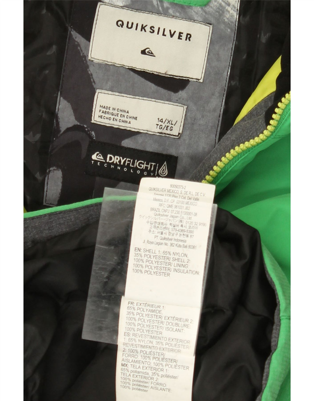 QUIKSILVER Veste coupe-vent à capuche pour garçon 13-14 ans XL Vert Nylon