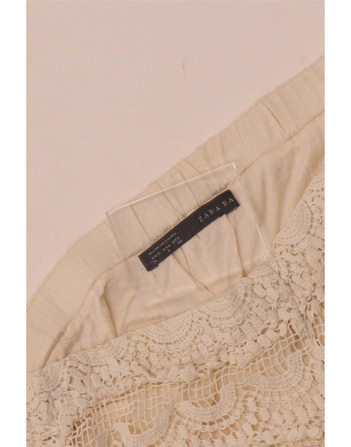 Zara Femme Crochet Hot Pants Petit W26 Blanc Cassé
