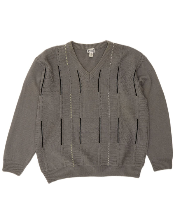 Jacques Lorant Pull col V pour homme UK 42/44 Large Gris Rayé