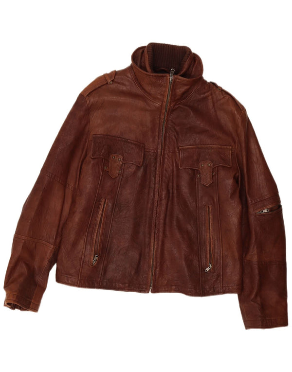 veste en cuir militaire vintage pour hommes UK 40 Grand cuir brun