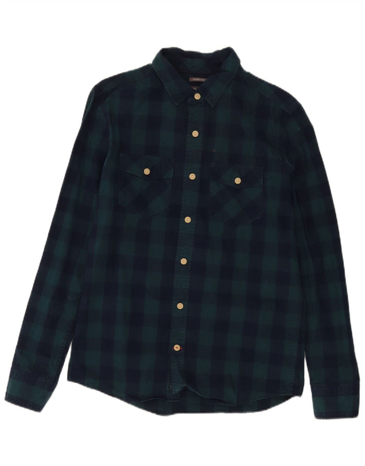 Fat Face Chemise classique en flanelle pour homme en coton à petits carreaux verts