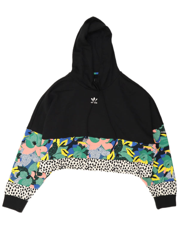 Adidas Pull à capuche surdimensionné Her Graphic pour femme UK 14 Medium Noir Floral