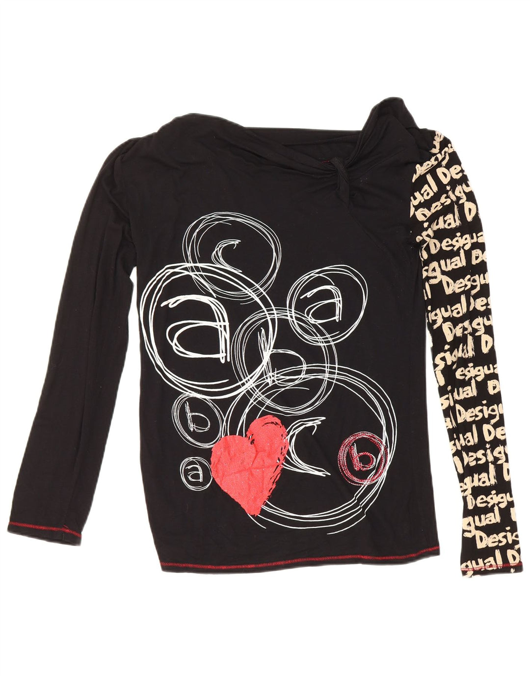 Desigual Haut graphique à manches longues pour femme UK 12 Medium Noir