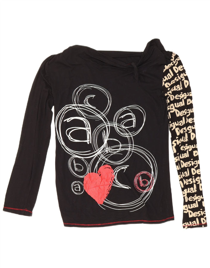 Desigual Haut graphique à manches longues pour femme UK 12 Medium Noir
