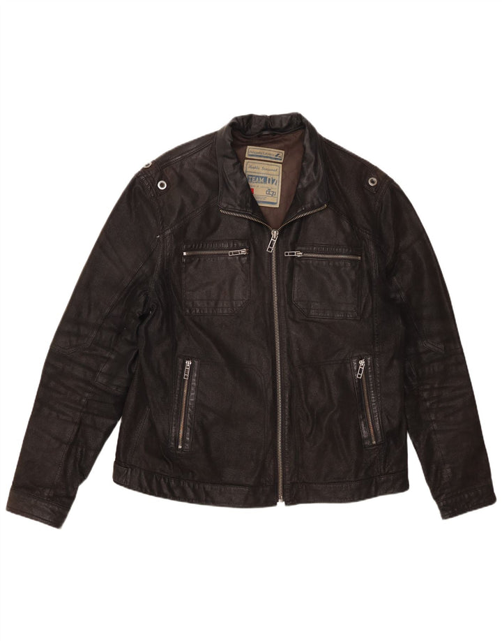 Angelo Litrico Veste en cuir pour homme UK 42 XL Cuir noir