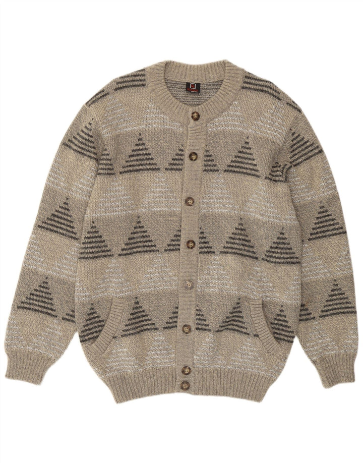 Rinaldi Cardigan Homme Pull Large Gris Géométrique Laine