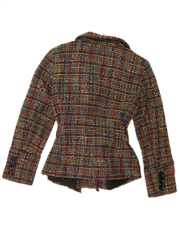 Zara Womens Front Tie Blazer Jacket UK 14 Grand Acrylique à Carreaux Multicolore