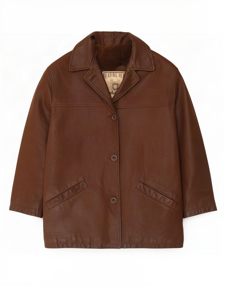 manteau en cuir femme vintage UK 14 Brun moyen