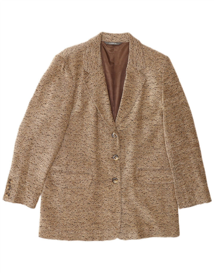 LIBRA Womens 3 Button Blazer Jacket UK 14 Medium Beige Flecked Classic