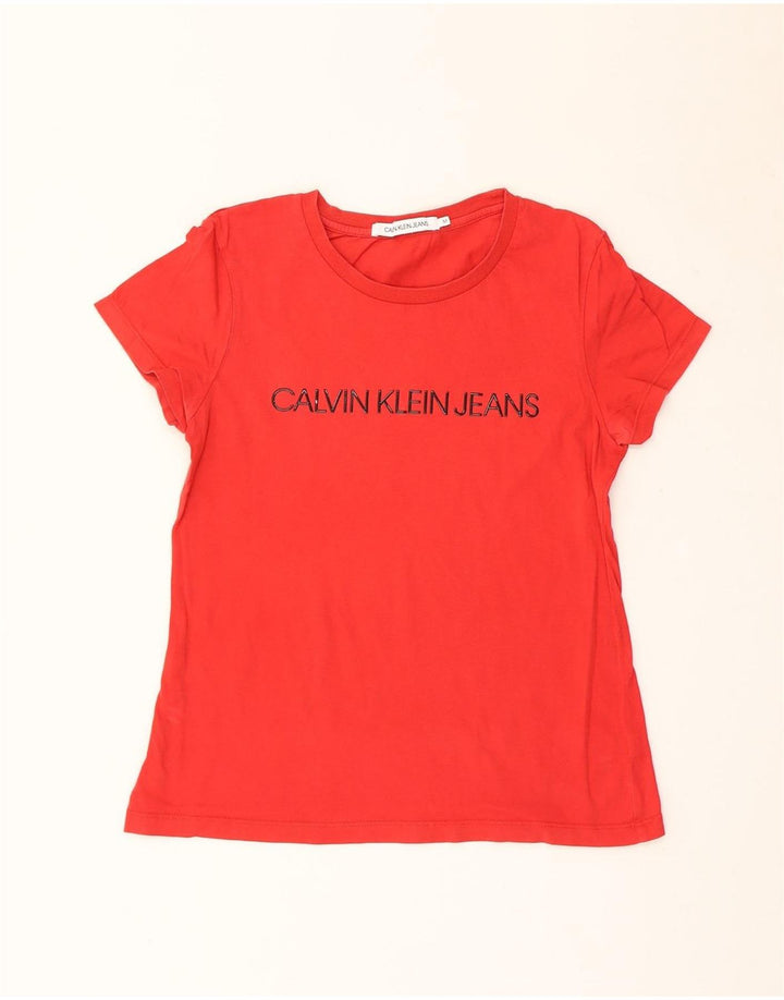 Calvin Klein Jeans T-shirt graphique pour femme UK 12 Rouge moyen