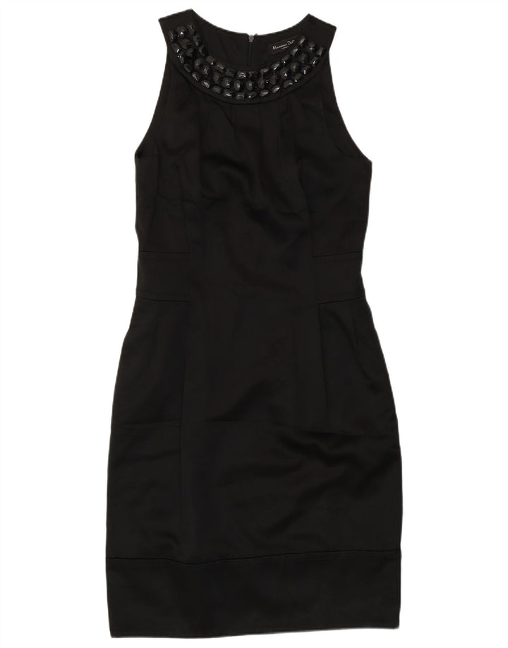 Massimo Dutti Robe fourreau sans manches pour femme EU 38 Petit coton noir