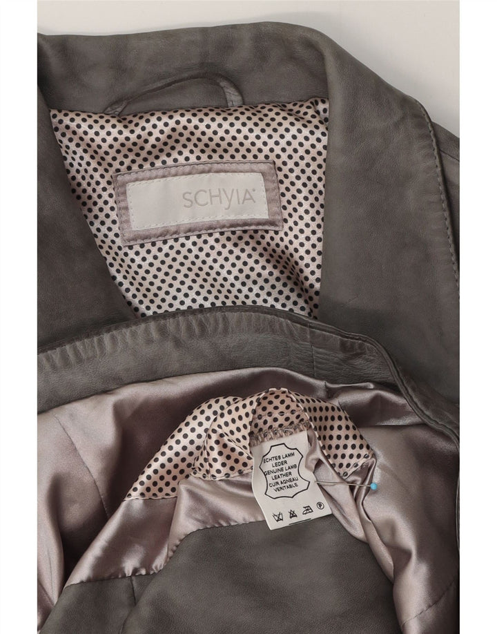 Veste motard en cuir femme vintage UK 12 Cuir gris moyen