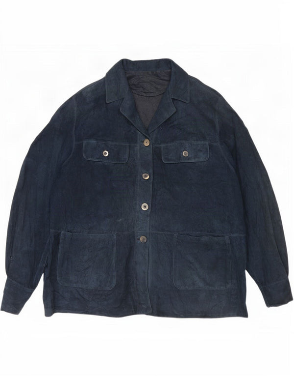 veste en daim femme vintage UK 18 XL Cuir bleu marine