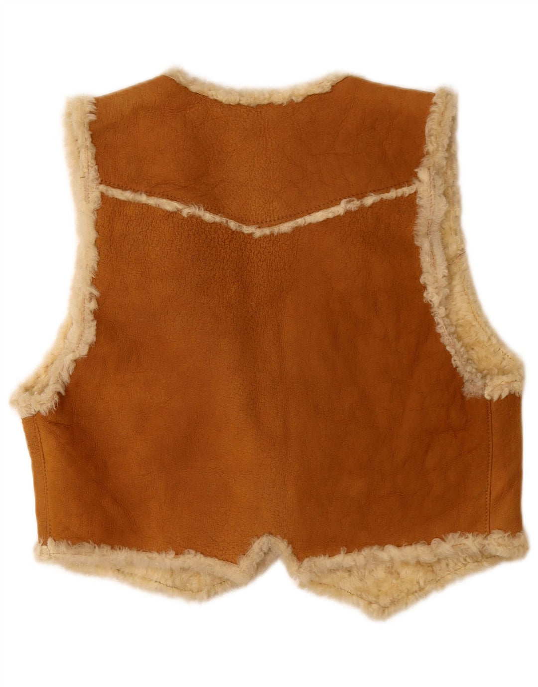 VINTAGE Gilet en cuir femme UK 14 Marron moyen