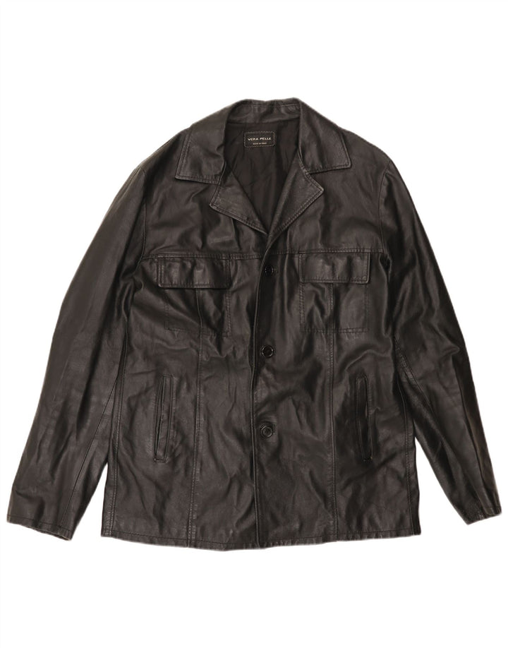 VINTAGE Veste en cuir homme UK 40 Grand cuir noir