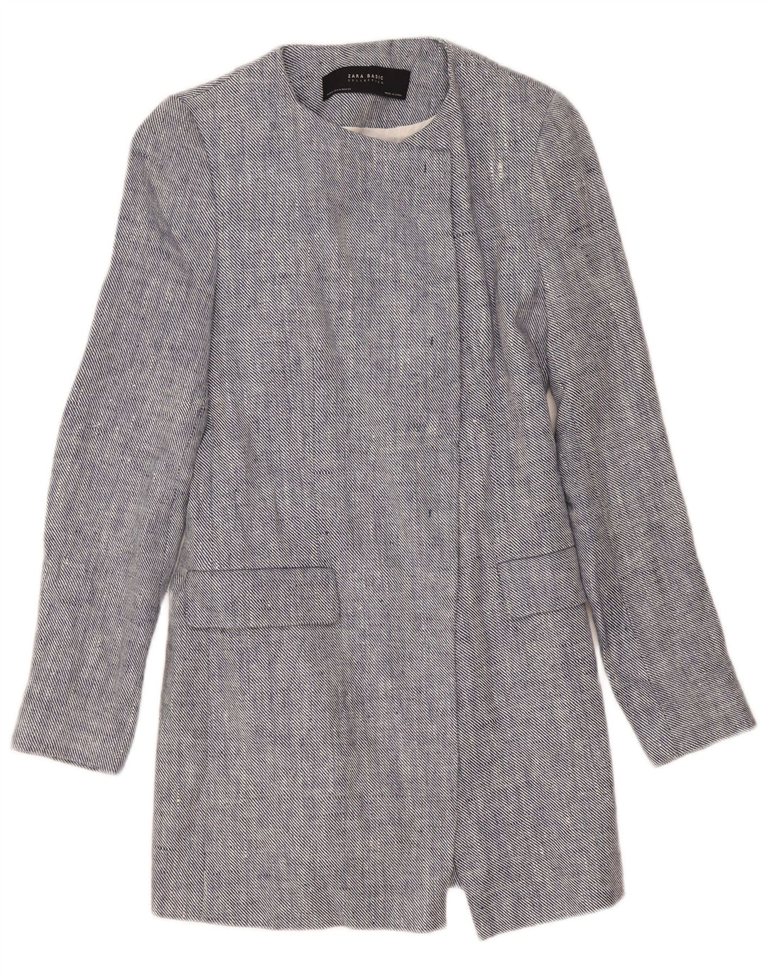 Zara Womens Longline Open Blazer Jacket UK 12 Lin bleu moyen