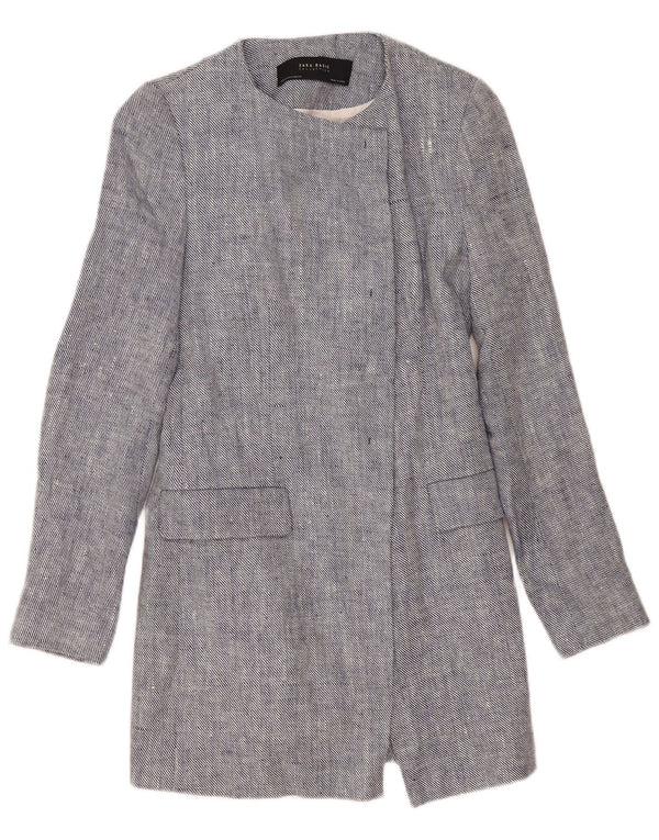 Zara Womens Longline Open Blazer Jacket UK 12 Lin bleu moyen