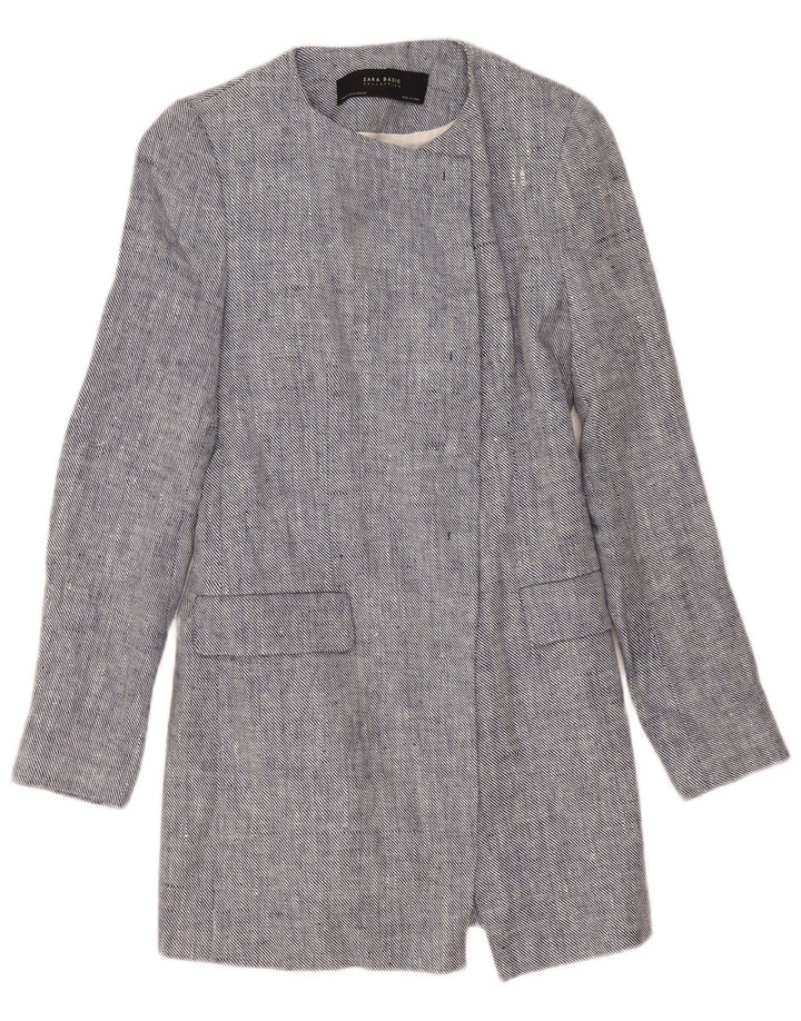 Zara Womens Longline Open Blazer Jacket UK 12 Lin bleu moyen