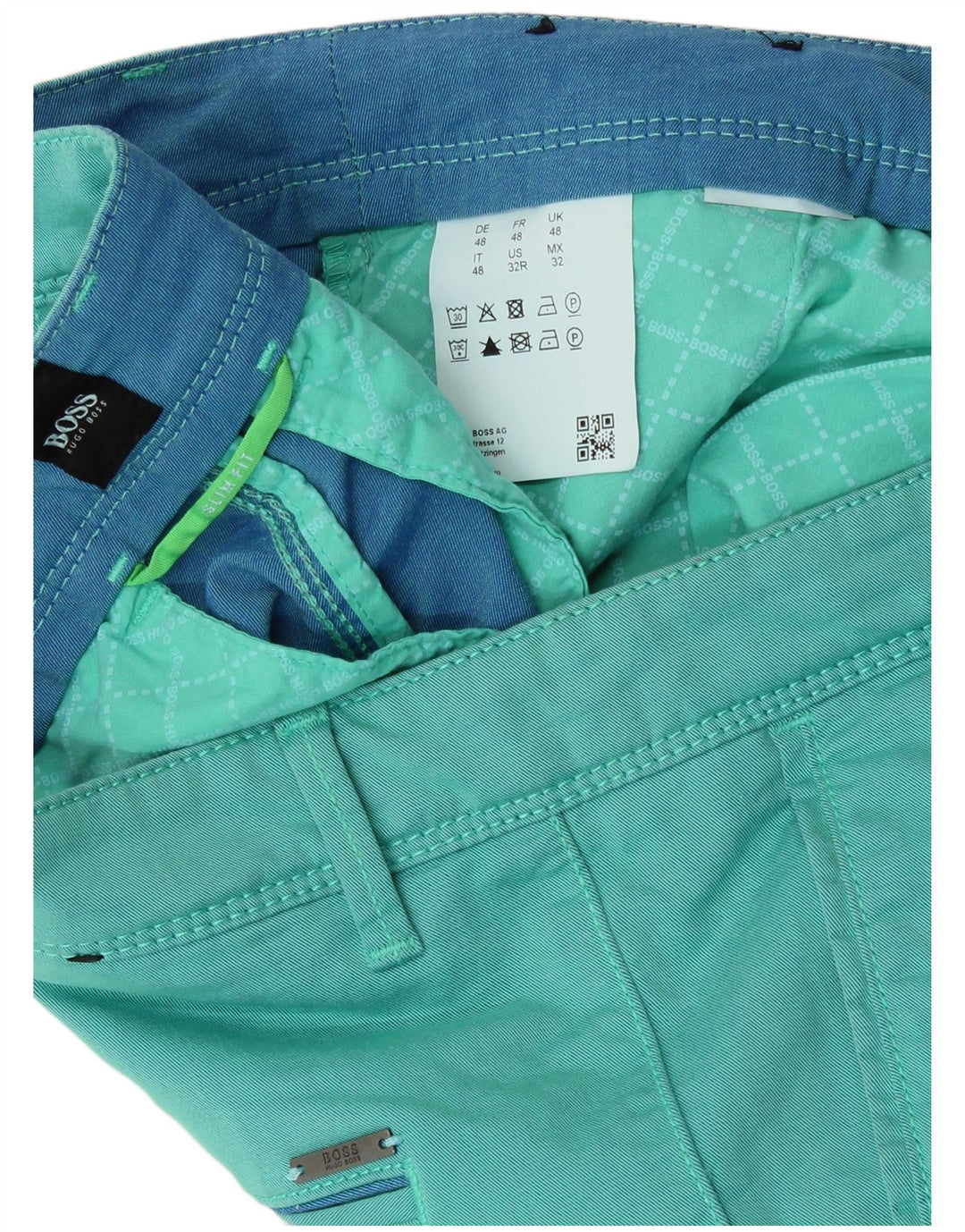 Hugo Boss Short chino pour homme IT 48 Medium W32 Turquoise Coton