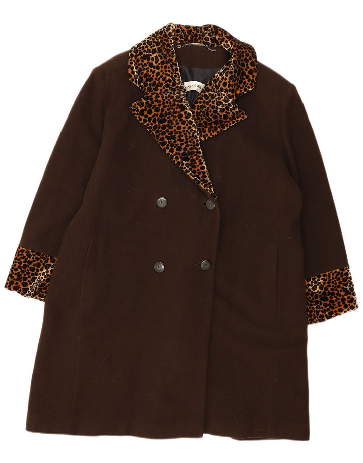 NICOWA Womens Double Breasted Coat UK 18 XL Brown Animal Print Cashmere