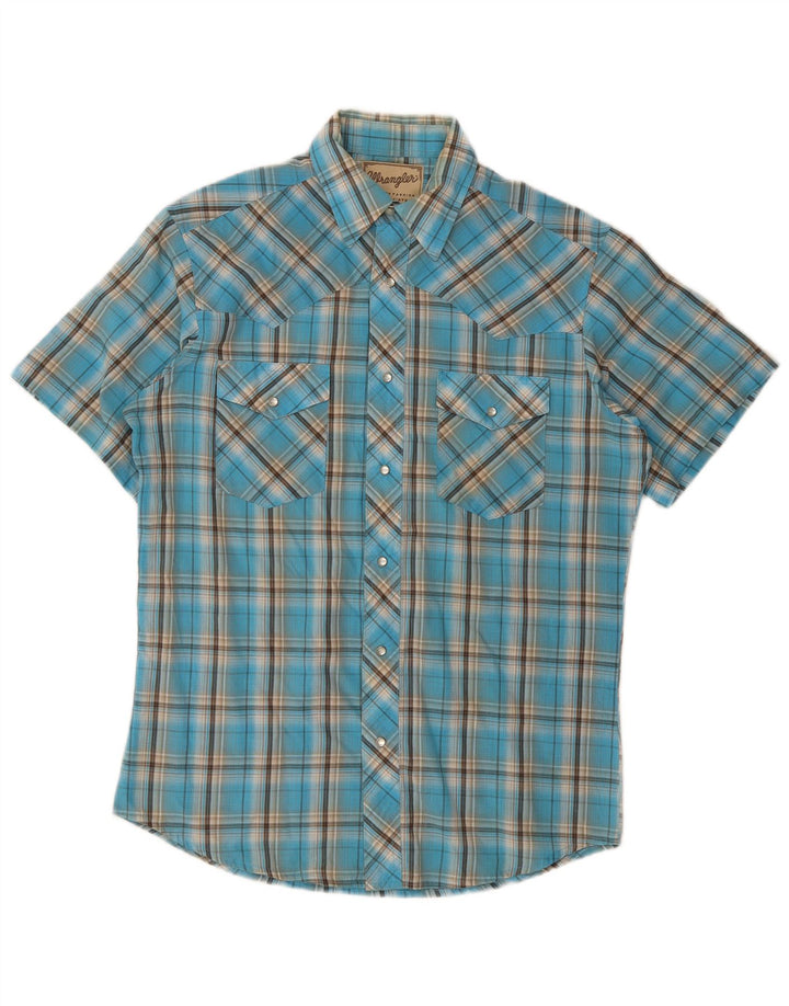 Wrangler Chemise Western à manches courtes pour homme Bleu moyen à carreaux