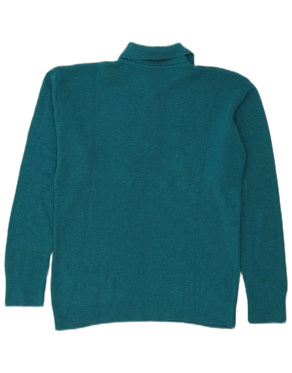 vintage Femme Polo Neck Jumper Pull UK 14 Bleu Moyen