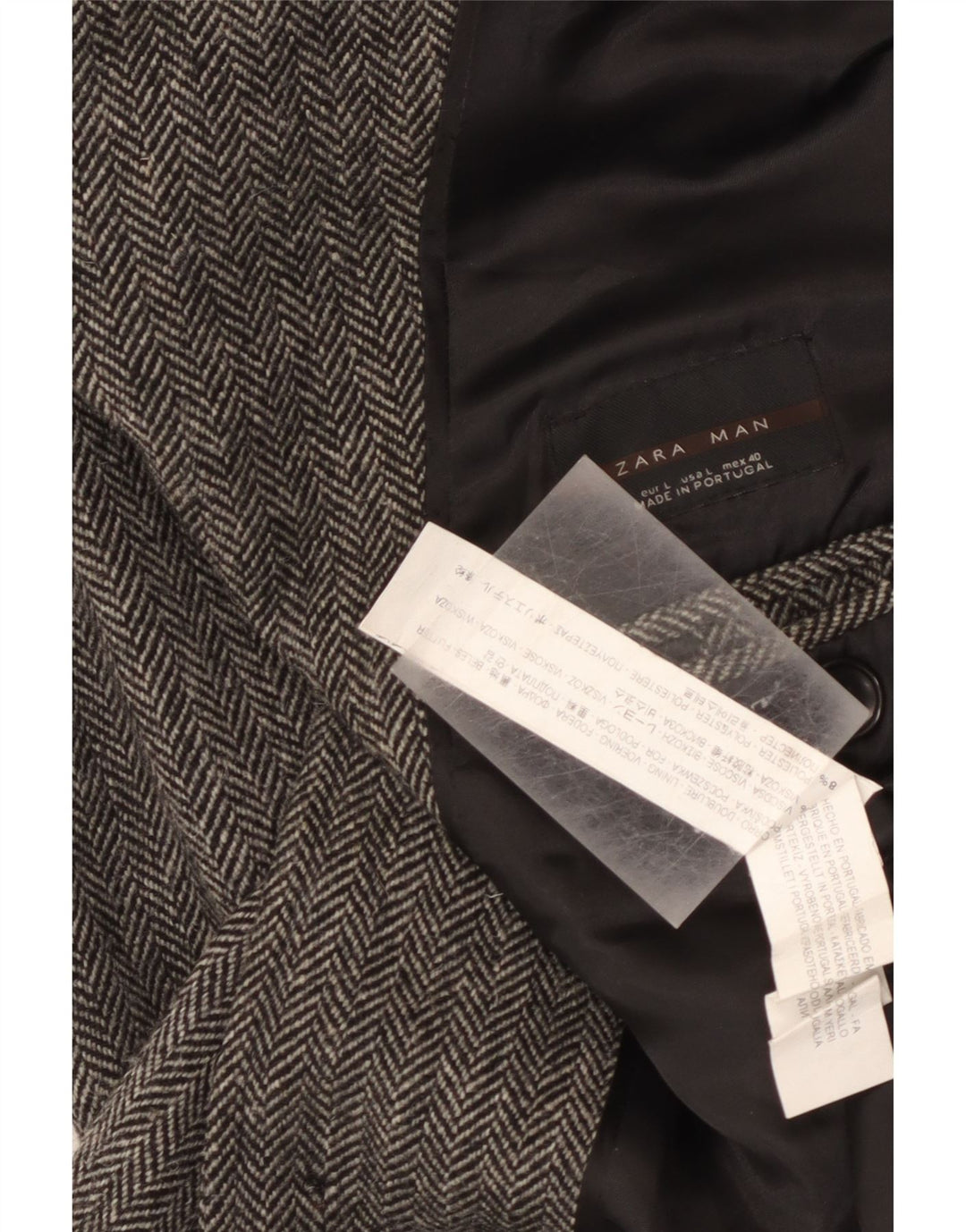 Zara Manteau long coupe classique pour homme UK 40 Grand chevrons gris