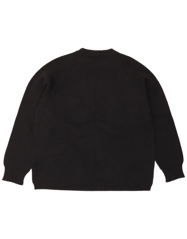 vintage Womens Crew Neck Jumper Sweater UK 14 Grand Noir Géométrique