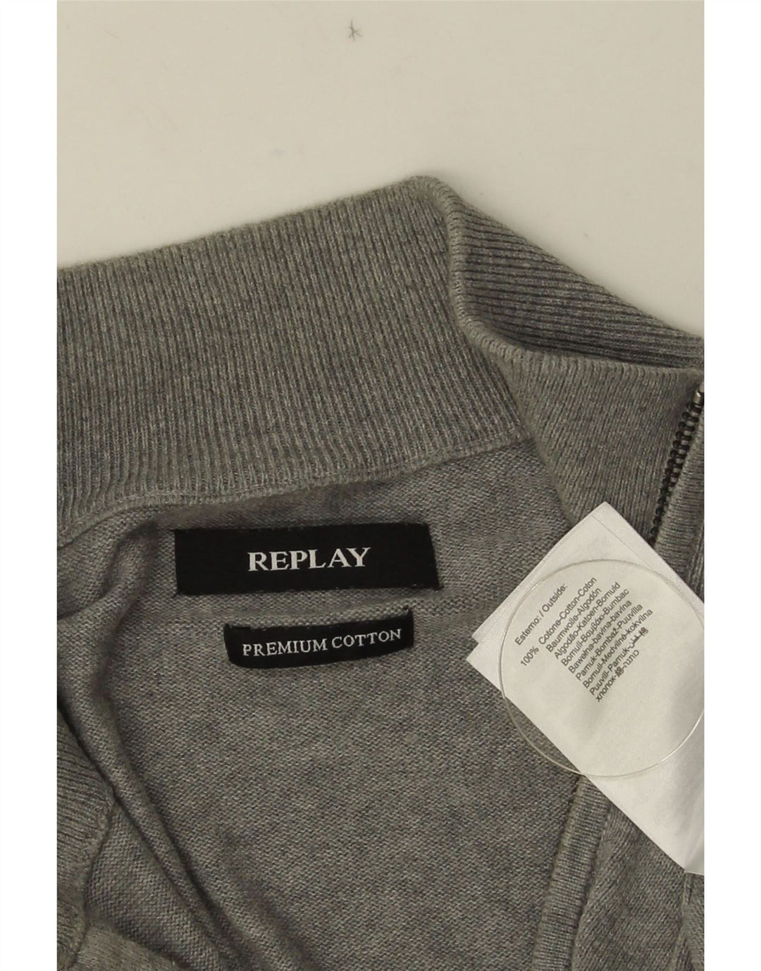 Replay Pull col zippé homme grand gris coton