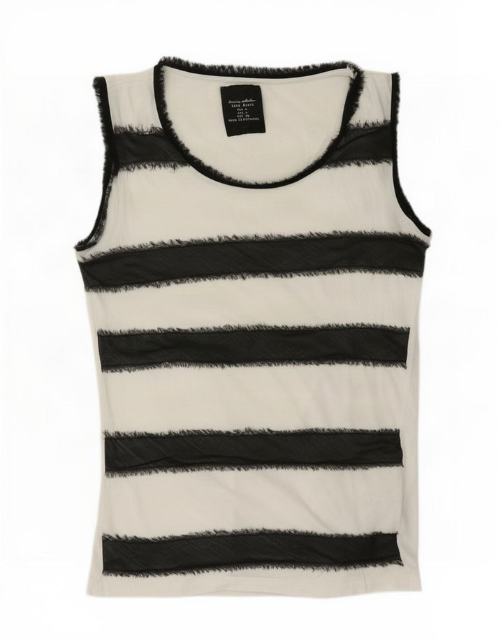 Zara Femme Débardeur UK 14 Moyen Blanc Rayé Coton
