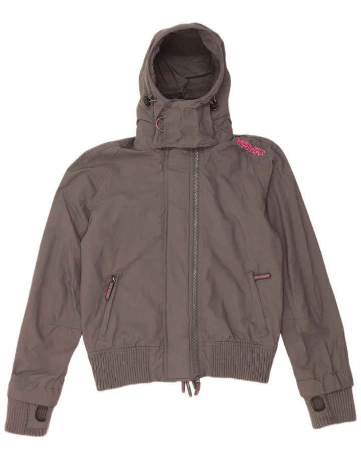 Superdry Veste de pluie à capuche pour femme UK 16 Large Gris Nylon